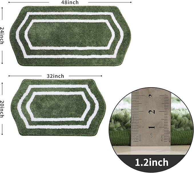 COSY HOMEER Extra Thick Bath Rugs Set - Anti-Slip Bath Linen Sets Mats Soft Plush 100% Strong Polyester Living Room Bathroom Water Absorbent(Green,24x48+20×32 - Inches)