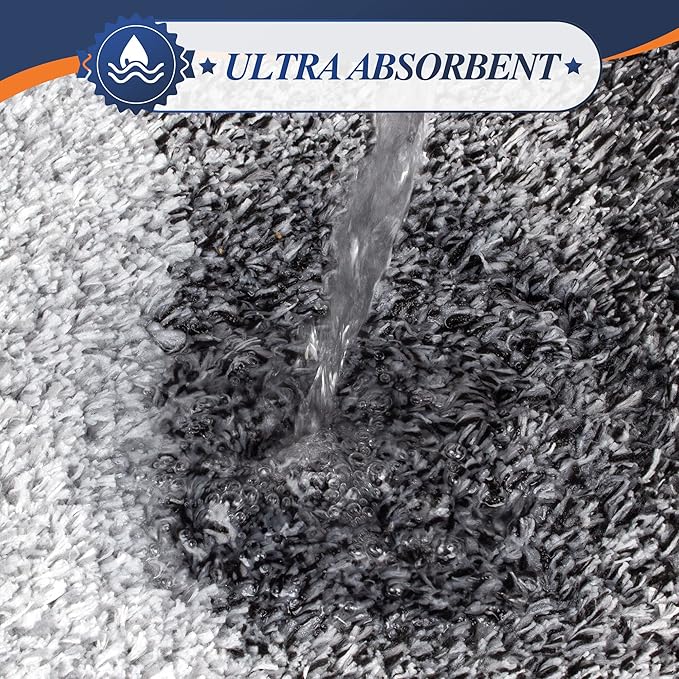 Walensee Bath Rug for Bathroom Non Slip Mat (20 x 32, Ombre Black) Water Absorbent Soft Microfiber Shaggy Bathroom Rug Machine Washable Bath Mat Thick Plush Shower Mat