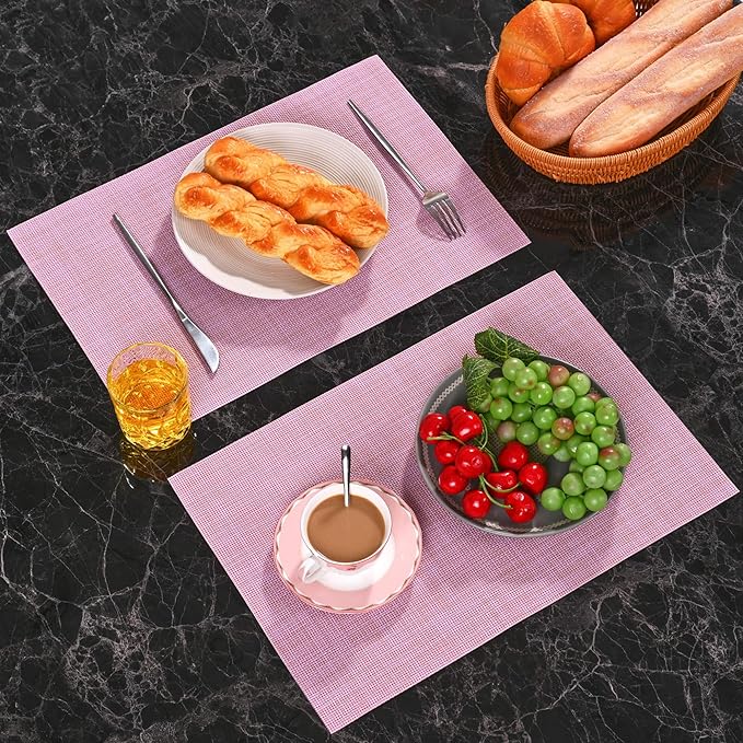 Zupro Placemats Set of 4 Washable Heat-Resistant Non Slip Braided Table Mats Woven PVC Vinyl Kitchen Dining Patio Table Place Mats for Dinner Parties BBQs Indoor and Ourdoor Use.18"x12"(Pink)