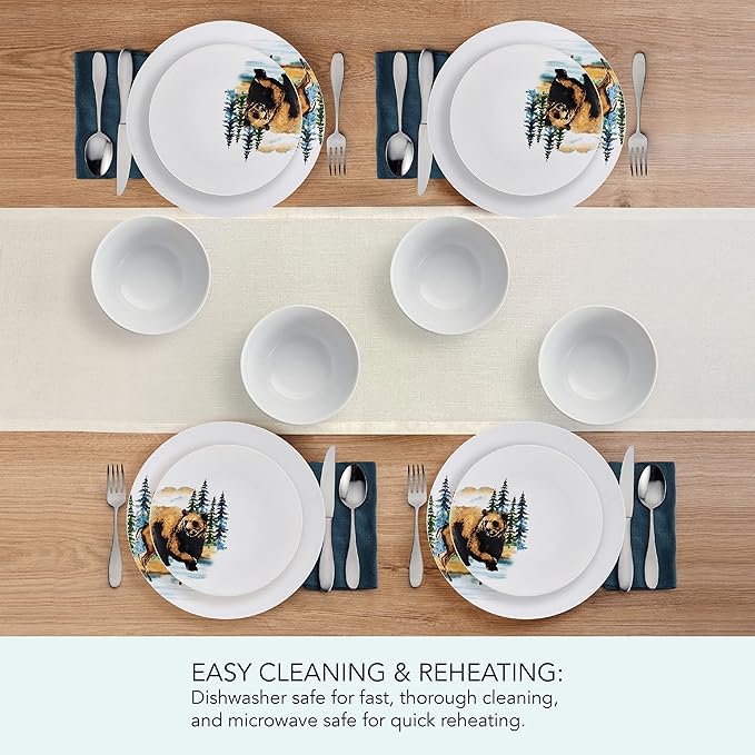 Studio Nova Woodland Animals Lodge 12 Piece Dinnerware Set, Service for 4, White