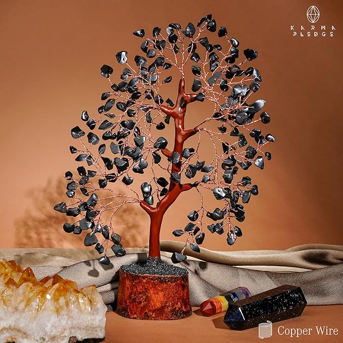 Black Obsidian Healing Crystal Tree Spiritual Gifts for Women, Handmade Home & Office Decor, Chakra Tree of Life Bring Positive Energy, Good Luck, Money, Yoga, Reiki Healing, for Dad