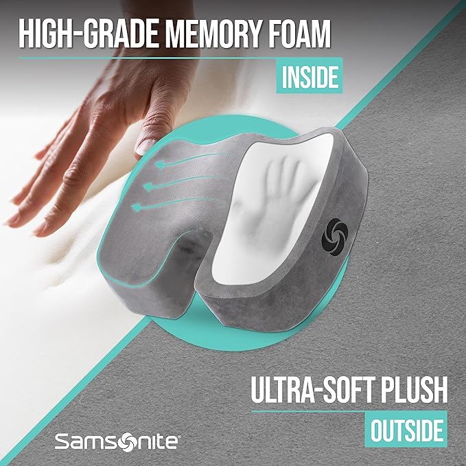 SAMSONITE, Orthopedic Seat Cushion for Office Chair or Car Seat [HIGH GRADE - MEMORY FOAM], Versatile Supportive Pillow with Soft Plush Cover [2.75" THICKNESS], Gray…