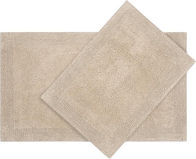 Bedding Craft Bathroom Matts, Bath Mat Rug, Bathroom Rug Mat, Cotton Rugs White, Reversible White Cotton Bath Mat Rug, Water Absorbent Cloth Bathmat for Outside Bathtub, Machine Washable 21x34 Linen