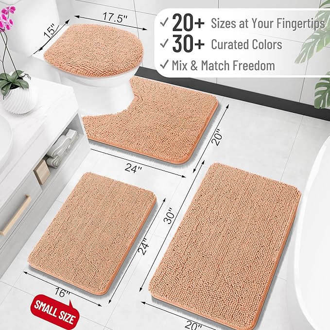 OLANLY Bathroom Rugs 30x20, Extra Soft Absorbent Chenille Bath Rugs, Rubber Backing Quick Dry, Machine Washable Bath Mats for Bathroom Floor, Tub and Shower, Home Decor Accessories, Peach