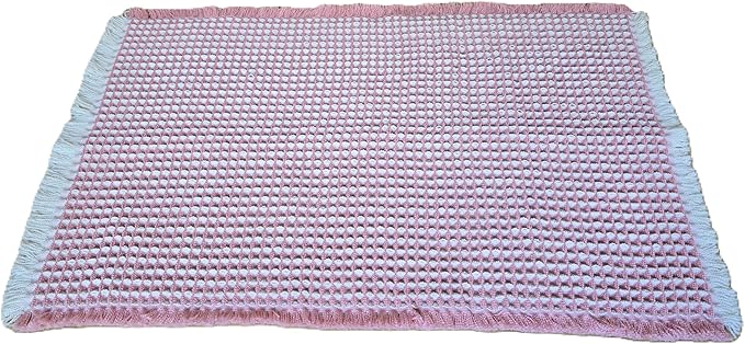 Upgraded Waffle Bath Mat – Ultra Soft, Super Absorbent & Non-Slip Rug with Tassels, Machine Washable, Rubber Backed for Bathroom, Hallway Runner, Kitchen and More (Pink, 18" X 30")