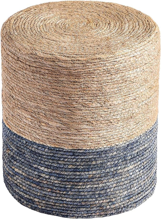 Cplxroc Pouf Ottoman, 100% Handwoven Seagrass Braided Pouffe, Boho Decor Floor Chair for Couch or Desk, Outdoor Ottomans for Garden, Round Footrest with Wood Frame, Home Decorative Seat for Balcony