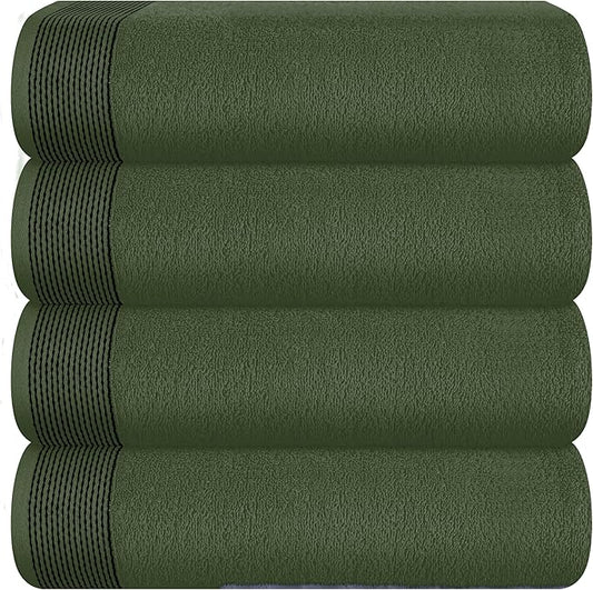 Belizzi Home Ultra Soft 4 Pack Oversized Bath Towel Set 27x54 inches, 100% Cotton Bath Towels, Highly Absorbant Compact Quickdry & Lightweight Towel, Ideal for Gym Travel Camp Pool - Olive Green