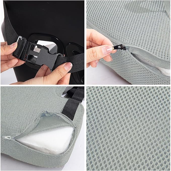 HOMBYS Lumbar Support Pillow for Office Chair-Seat Cushion for Back Support, Improved Sitting Posture and Upper/Lower Back Pain Relief for Desk Chairs, Car Seats and Airplanes (Light Grey, 16"x12"x3")