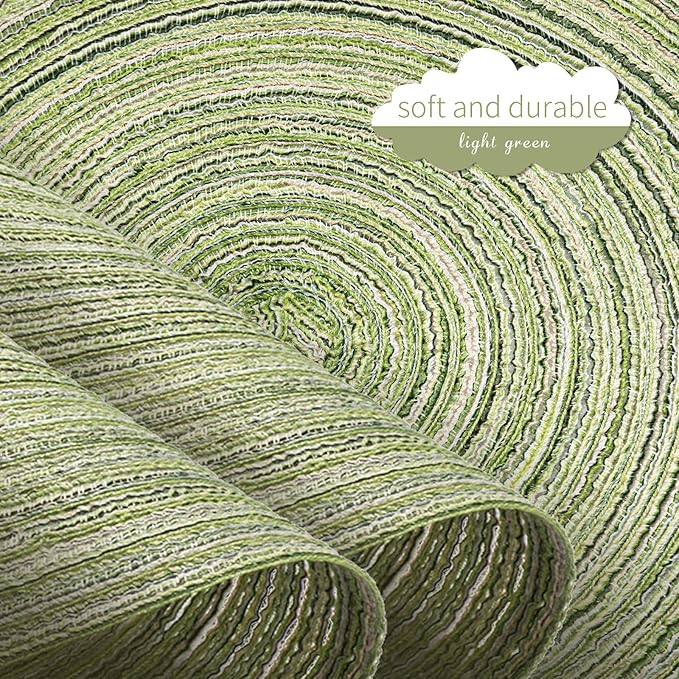 FunWheat Round Braided Placemats Set of 4 Place mats for Dining Tables Woven Heat Resistant Table Mats 15 inch (E Light Green, 4pcs)