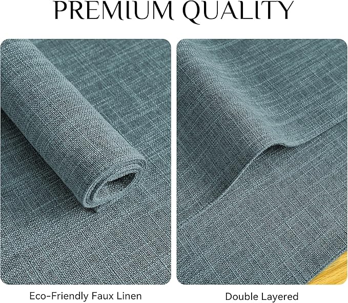 Softalker Faux Linen Placemats Set of 6-12 x 18 Inch, Heat Resistant Double Layered Durable Burlap Farmhouse Place Mats, Non-Slip Washable Rustic Table Mats for Dining, Kitchen, Party（Light Blue
