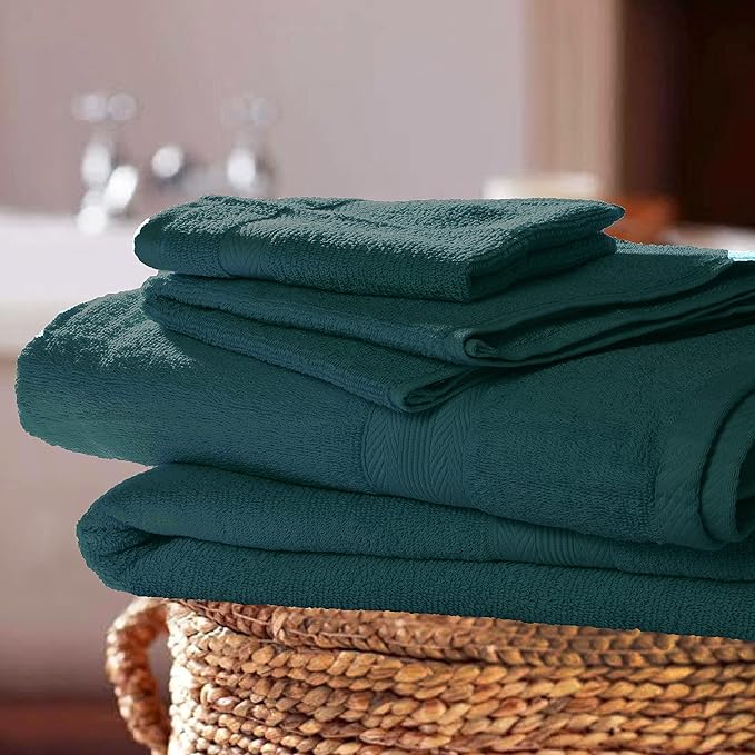 BOUTIQUO 8 Piece Towel Set 100% Ring Spun Cotton, 2 Bath Towels 27X54, 2 Hand Towels 16X28 and 4 Washcloths 13X13 - Ultra Soft Highly Absorbent Machine Washable Hotel Spa Quality - Teal