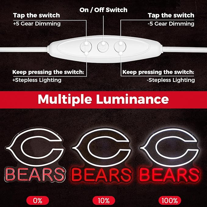 Football Team neon Sign, Cool Light Up Dimmable Football Team Logo Hanging Led Neon Sign for Wall Decor, Man Cave, Garage, Party, Bar, Game Room Deco, Birthday Gift for Football Fans (C-Bear)