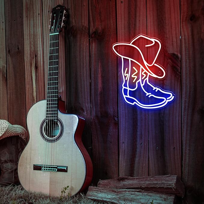 Kavaas Cowboy Boot Neon Sign, Neon Cowboy Hat Sign for Wall Decor | Western Neon Sign for Bedroom, Bar, Office, Man Cave - Best Gifts for Rodeo Enthusiast, Birthday, Christmas