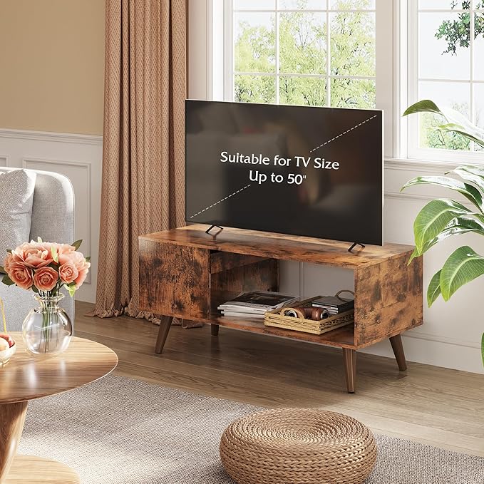 WLIVE Coffee Table, 39.4" Wood Coffee Table with Sliding Top up to 50" TV, Modern Center Table with Open Storage Shelf for Living Room, Bedroom, Rustic Brown