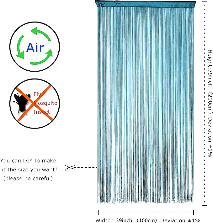 Doorway String Curtain Door Curtains,Boho Hippie Hanging Patio Room Decor Bedroom Wall Window Closet Kitchen Living Room Fringe Macrame Divider Panel Laundry Room Tapestry (Teal Blue, 100 x 200 cm)