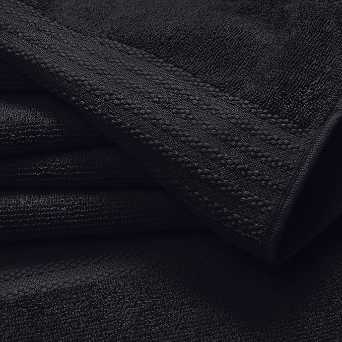 GLAMBURG Premium Cotton 4 Pack Bath Towel Set - 100% Pure Cotton - 4 Bath Towels 27x54 - Ideal for Everyday use - Ultra Soft & Highly Absorbent - Black
