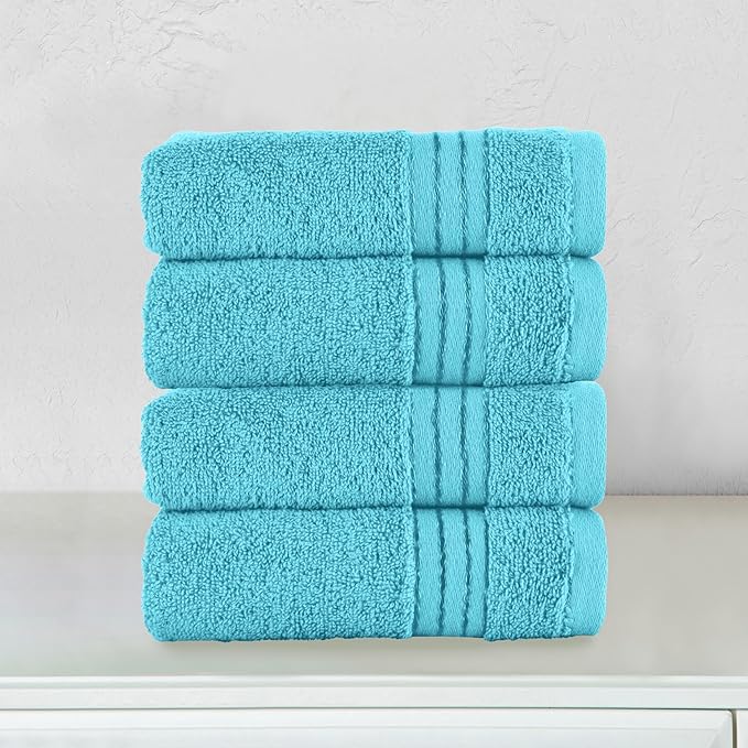 Elegant Comfort Premium Turkish Cotton 4 Pack Hand Towel Set - 16 x 28 inch, Luxurious Hotel Spa Quality 100% Turkish Cotton 4PC Hand Towel Set - Highly Absorbent - Soft Bathroom Towels, Aqua