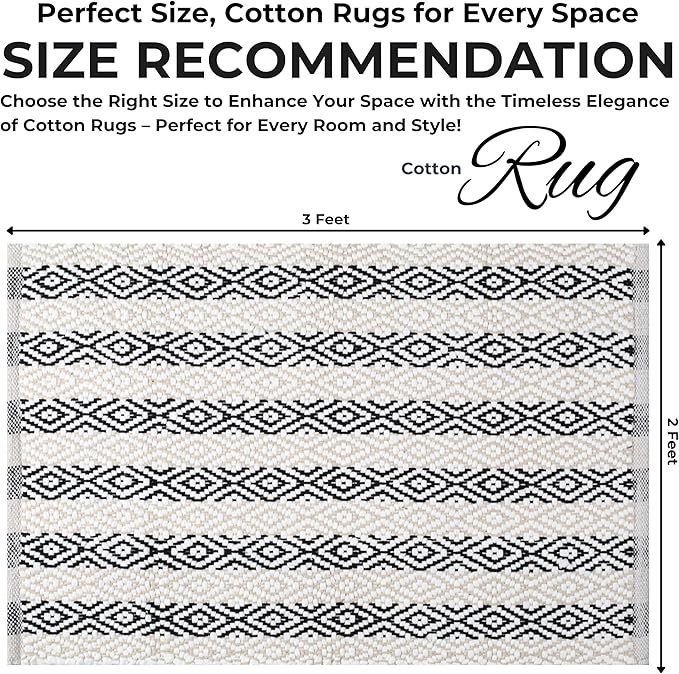 Bedding Craft Diamond Stripe Area Rug for Living Room 24x36 Inch - Beige/White/Black - Machine Washable 2x3 Feet Rugs - 60% Cotton 40% Mixed Fiber, Area Rug for Bedroom, Arearug for Bedroom