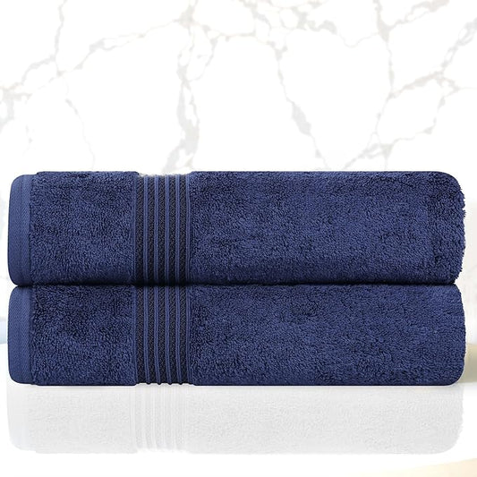 Superior Egyptian Cotton Bath Towel Set, Home Bathroom Towels, Master, Guest Bath, Decor Essentials, Quick Dry, Absorbent, Large Body Towels, Spa, Hotel, Resort, Adult, Kids, Set of 2, Navy Blue