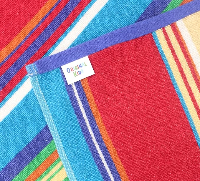 Hooded Bath Towel Wrap - 100% Cotton Terry Large Oversized Hooded Kids Towel - Toddler Shower Pool Beach Towel - Super Soft Plush Absorbent Quick Dry Easy Care Gift -30x60- Stripes Multi