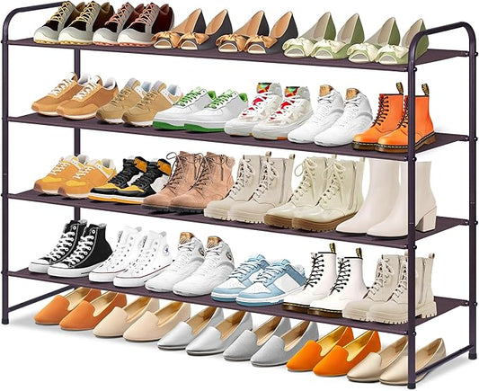 SLEEPING LAMB 4-Tier Shoe Rack for Closet, Long Stackable Wide Shoe Organizer Holds 30-Pairs Low Shoe Shelf Storage for Bedroom, Floor, Entryway (Bronze)