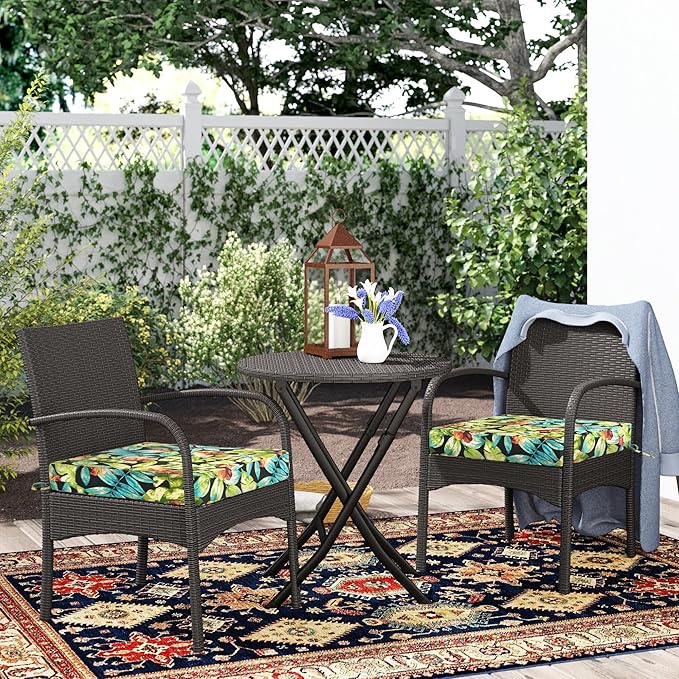 Patio Cushion Covers with Ties, 2 Pack, Outdoor Water Resistant Deep Seat Chair Cushion Slipcover 24x22x4 Inch for Garden Couch Sofa (Replacement Cover Only)-Tropical Green Leaves