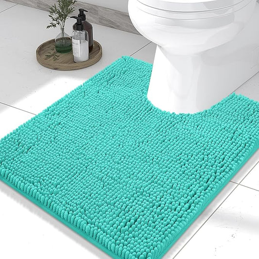 Smiry Luxury Chenille Toilet Rugs U-Shaped 24x20, Soft Absorbent Non-Slip Contour Bathroom Rugs for Toilet, Machine Washable Contoured Bath Mats, Turquoise