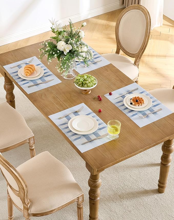 Leetaltree Geometric Print Blue Placemats Set of 12 - Heat Resistant Non-Slip Place mats for Dining Table, Washable Durable PVC Vinyl Woven Table Mats (Geometric Blue, 12)