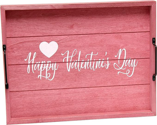 Elegant Designs HG2000-DPV Decorative Wood Serving Tray w/Handles, 15.50" x 12", Happy Valentine's Day