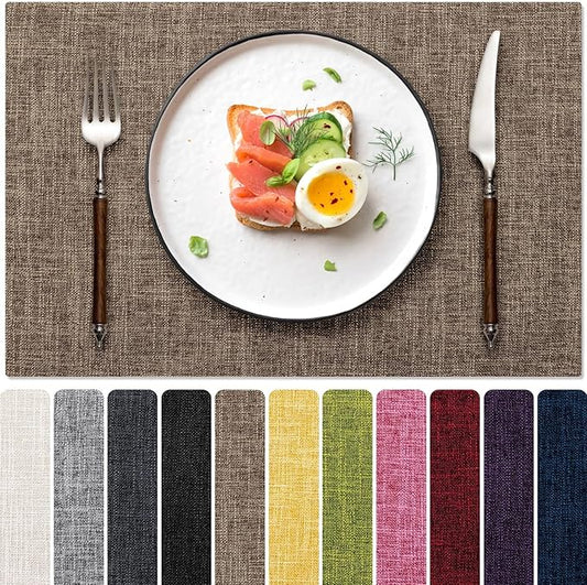Placemats Set of 8, Dual-Layered Thickened Faux Linen Cloth Place Mats Heat Resistant Machine Washable Wrinkle Free Table Mats Indoor/Outdoor (Burlap)