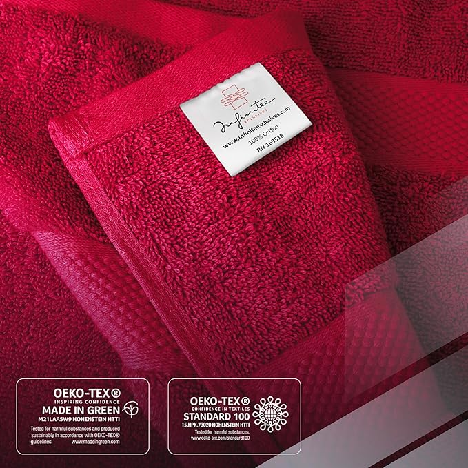 Infinitee Xclusives Luxury 100% Ring-Spun Cotton Bath Towels Set of 4 (27x54 inches) – Soft, Absorbent & Quick-Drying Towels for Bathroom, Gym, Spa & Hotel Use (Intimate Red)
