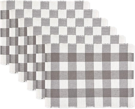 DII Buffalo Check Collection, Classic Farmhouse Placemat Set, 13x19, Gray & White, 6 Piece