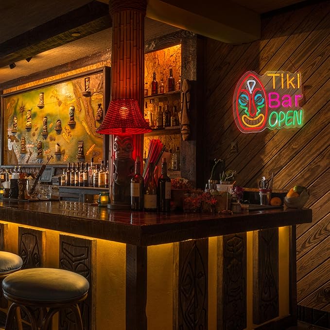 Tiki Bar Open Neon Sign for Wall Décor with Dimmable Switch LED Neon Signs Art Decor Light