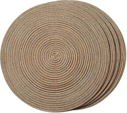 FunWheat Round Braided Placemats Set of 4 Place mats for Dining Tables Woven Heat Resistant Table Mats 15 inch for Fall(E Brown, 4pcs)