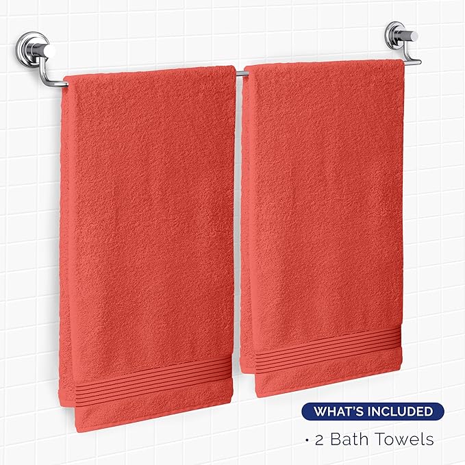 Elegant Comfort Premium Turkish Cotton 2 Pack Bath Towel Set - 27 x 54 inch, Luxurious Hotel Spa Quality 100% Turkish Cotton 2PC Bath Towel Set - Highly Absorbent - Soft Bathroom Towels, Coral