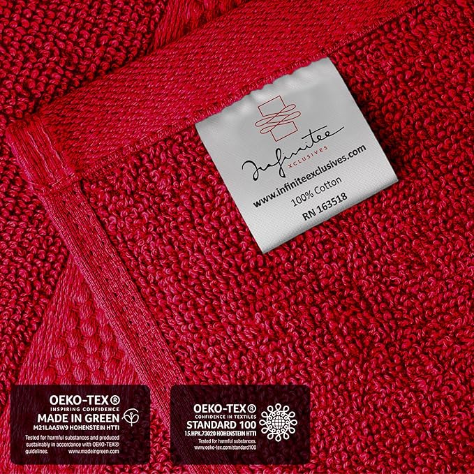Infinitee Xclusives Luxury Wash Cloths for Showering [13x13] – 100% Cotton Washcloths [Pack of 12], Soft and Absorbent Face Towels for Bathroom Wash Clothes, Gym, and Spa (Intimate Red)