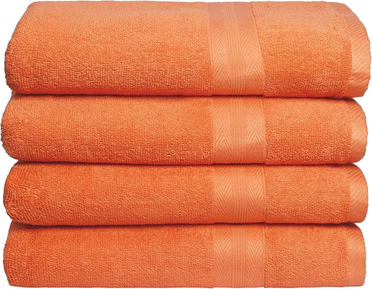 BOUTIQUO Premium Cotton 4 Pack Bath Towel Set - 100% Pure Cotton - 4 Bath Towels 27x54 - Ideal for Everyday use - Ultra Soft & Highly Absorbent - Orange