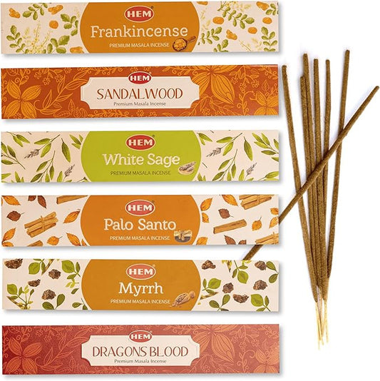 Hem Assorted Incense Sticks Variety 6 Incense Sticks x 15 GMS-Aromatherapy Incense for Relaxation, Inscents Stick Gift Set, Perfect for Meditation and Calm (Hem Woody Series)
