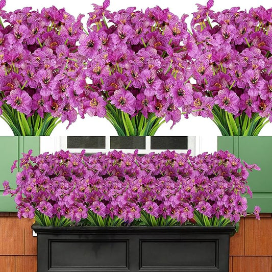 AmyHomie 20 Bundles Artificial Flowers for Outdoor Outside Spring Summer Decoration UV Resistant Faux Flowers No Fade Fake Plastic Plants Garden Porch Window Box Decorating (Purple)