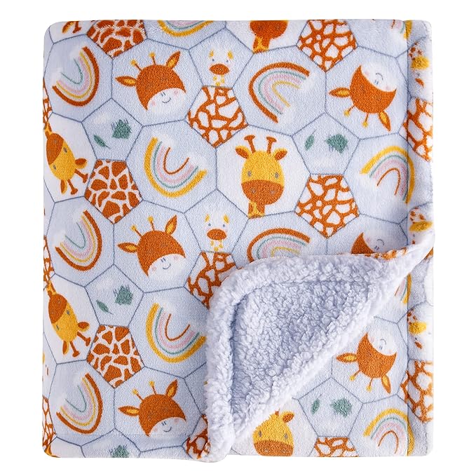 DaysU Plush Flannel Sherpa Baby Blanket for Girls Boys, Generous Reversible Soft Micro Fleece Toddler Bed Throw Blanket with Animal Print for Kids and Children, Giraffe, 50"x60"