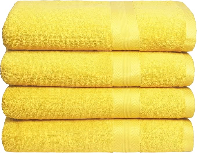 BOUTIQUO Premium Cotton 4 Pack Bath Towel Set - 100% Pure Cotton - 4 Bath Towels 27x54 - Ideal for Everyday use - Ultra Soft & Highly Absorbent - Yellow