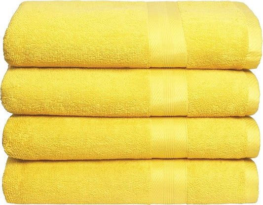 BOUTIQUO Premium Cotton 4 Pack Bath Towel Set - 100% Pure Cotton - 4 Bath Towels 27x54 - Ideal for Everyday use - Ultra Soft & Highly Absorbent - Yellow