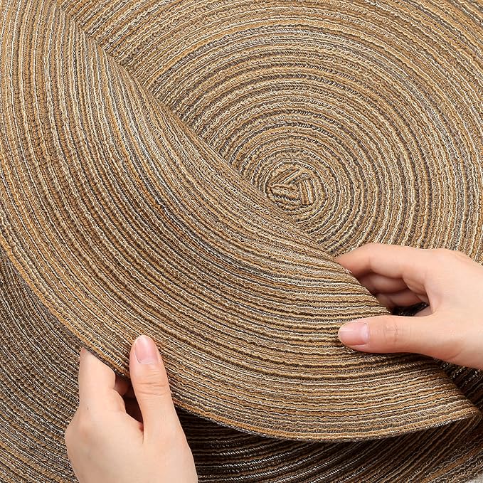 Noctiflorous 15 Inch Round Placemats Set of 6 Durable Braided Woven Heat Resistant Table Mats for Indoor Outdoor Non Slip Dining Table Place Mats(Brown, 6)