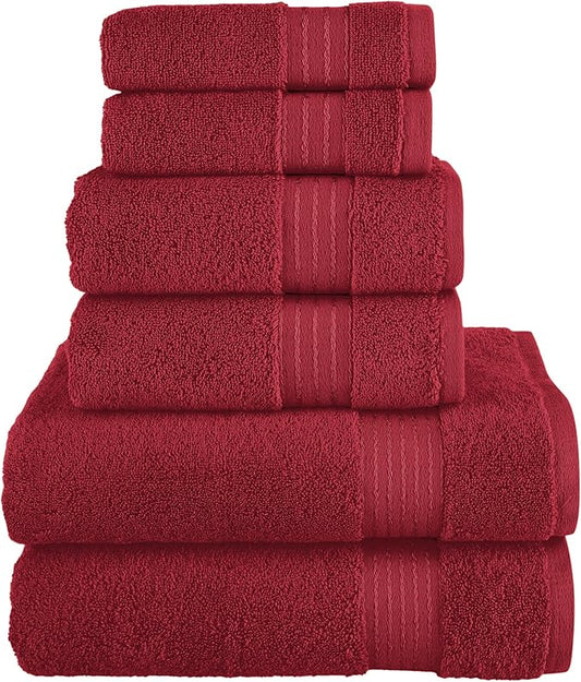 Elegant Comfort Premium Cotton 6-Piece Towel Set, Includes 2 Washcloths, 2 Hand Towels and 2 Bath Towels, 100% Turkish Cotton - Highly Absorbent and Super Soft Towels for Bathroom, Burgundy