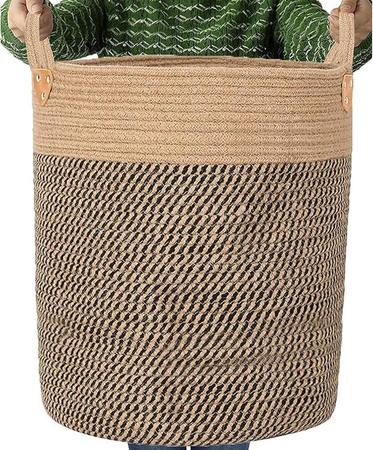 Jute Laundry Hamper Large Woven Rope Storage Basket with Handles 20' Height Tall 83L,Laundry Basket Decorative Basket for Living Room,Pillows,Clothes, 18'Wx20'H