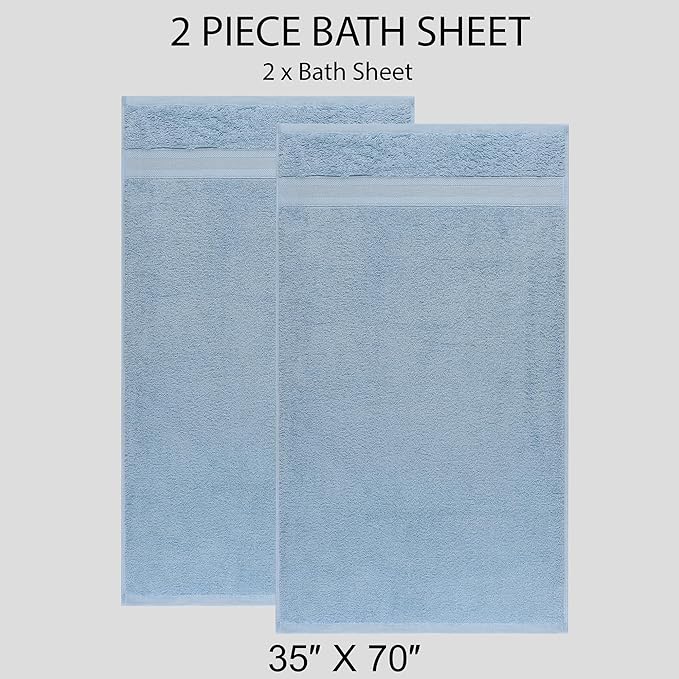 Quick-Dry, Soft & High Absorbent Jumbo Bath Sheet 35"x70" Cotton Turkish Bath Towel Set of 2 | Daily Use 100% Cotton for Bathroom, Gym & More | Bathroom Towels Set (2 Pcs, Blue)