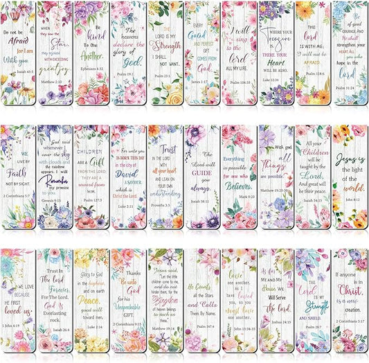 Chinco 30 Pcs Christian Bookmarks Magnetic Bible Verse Bookmarks Religious Scripture Inspirational Church Supplies Motivational Prayer Page Clip for Women Kid Student Teacher School Gift (Flower)