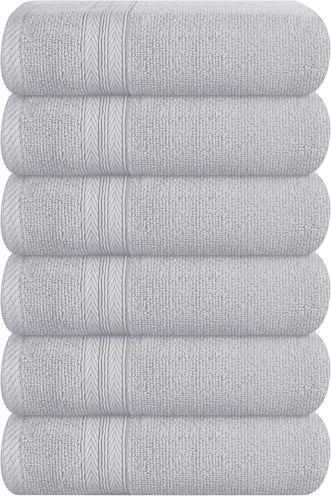 BOUTIQUO Ultra Soft 6-Piece Hand Towel Set 16x28-100% Ringspun Cotton - Durable & Highly Absorbent Hand Towels - Ideal for use in Bathroom, Kitchen, Gym, Spa & General Cleaning - Light Grey