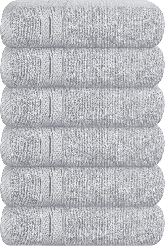 BOUTIQUO Ultra Soft 6-Piece Hand Towel Set 16x28-100% Ringspun Cotton - Durable & Highly Absorbent Hand Towels - Ideal for use in Bathroom, Kitchen, Gym, Spa & General Cleaning - Light Grey
