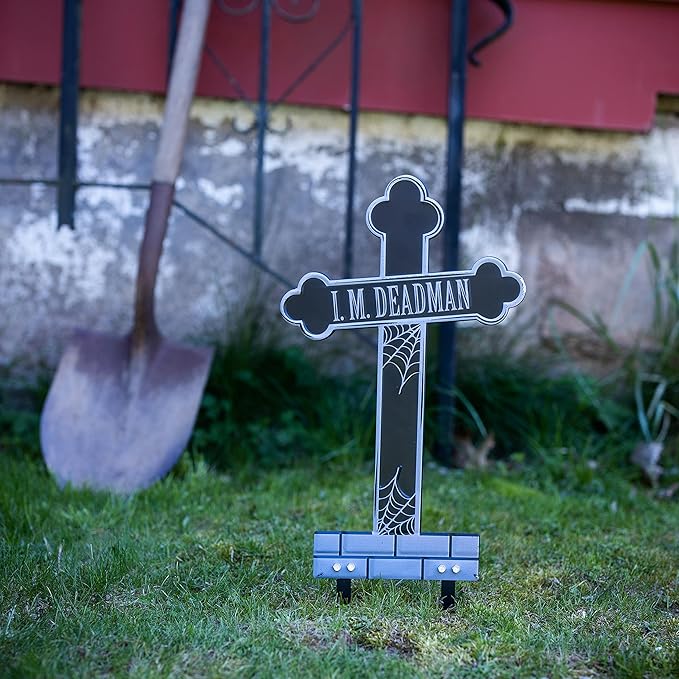 3-D Metal Halloween Ghost Cemetery XL 17" Tombstone w Stakes -I.M DEADMAN-Durable, Rustproof, UV Raised Printing-Upgrade Your Haunted House Mansion w Cemetary Lawn Decor-No More Flimsy Foam Graveyards